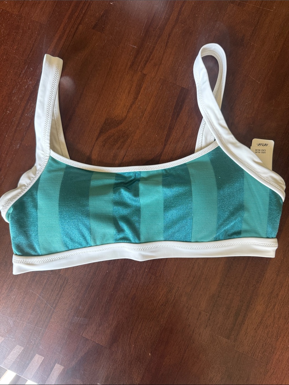 Aerie Striped Green Bikini Top with Off-White Trim